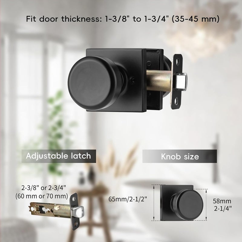 NCSEN Black Interior Door Knobs for Hall & Closet, Pismo Doorknob with Square Rosette, Heavy Duty Passage Door Handle - Image 3